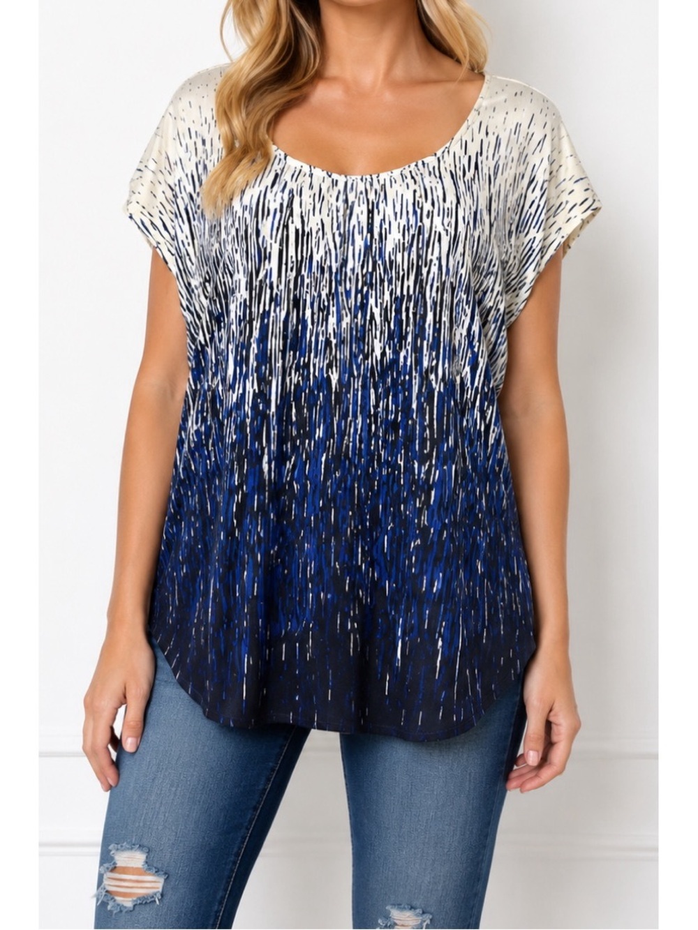Apt 9 blue and cream short-sleeve top
